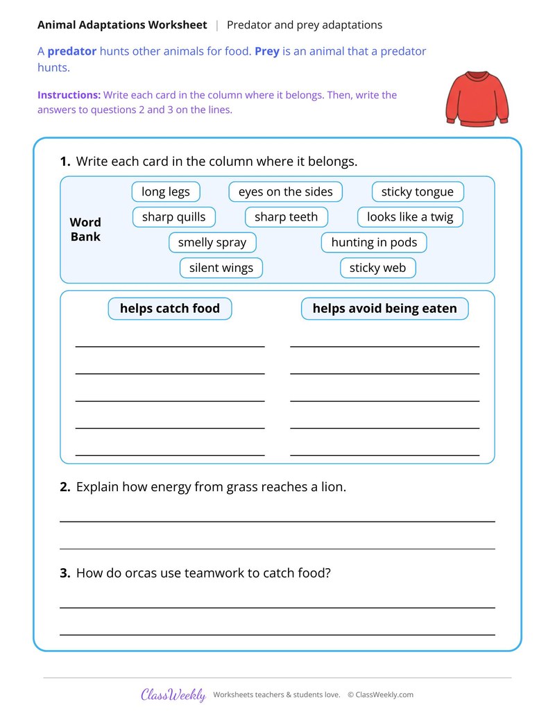 Predator or Prey Adaptation? Read and Sort - Page 2