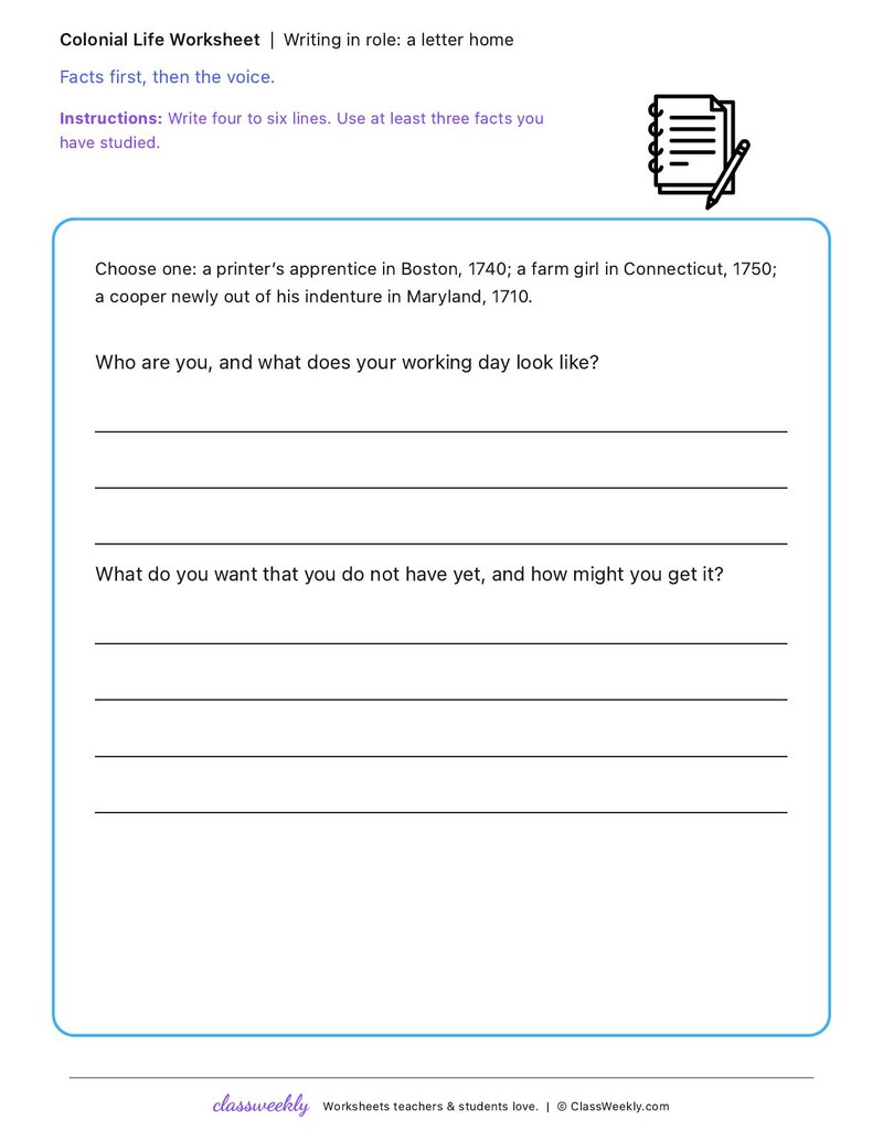 Writing in role: a letter home (choosing a trade)