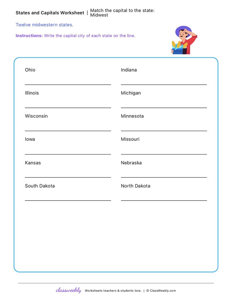 Match the capital to the state: Midwest