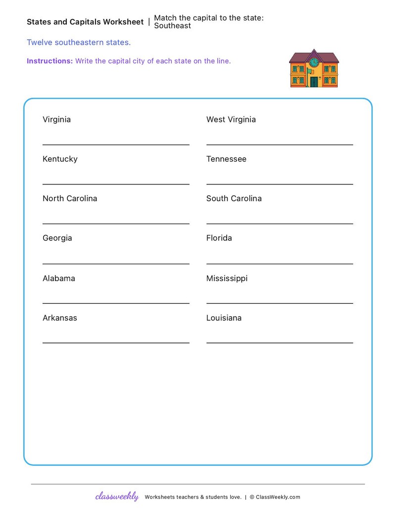 Match the capital to the state: Southeast