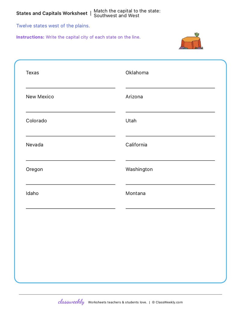 Match the capital to the state: Southwest and West