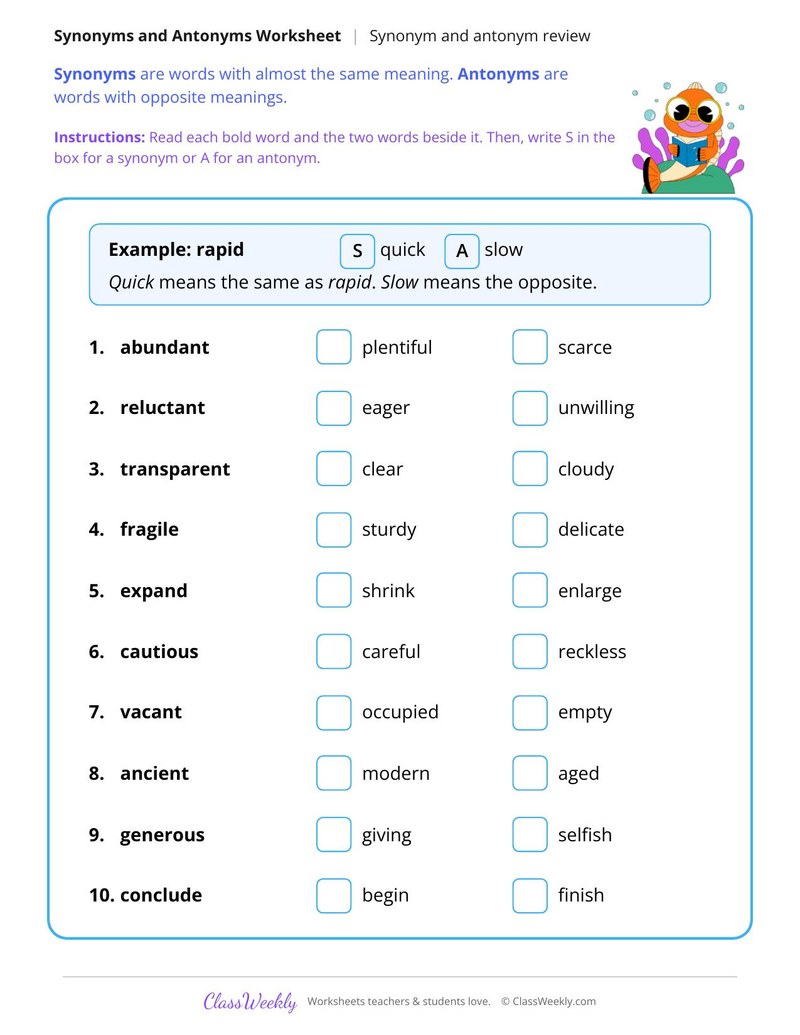 Synonym and Antonym Review