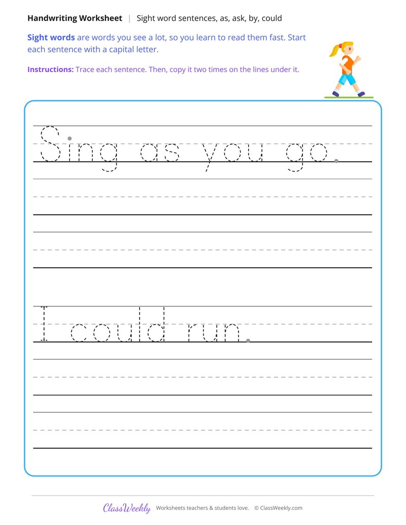 Print Sight Word Sentences, As, Ask, By, Could - Page 2