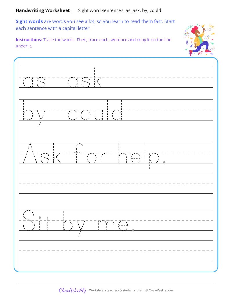 Print Sight Word Sentences, As, Ask, By, Could - Page 1