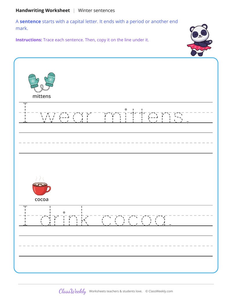 Trace and Copy Winter Sentences - Page 2