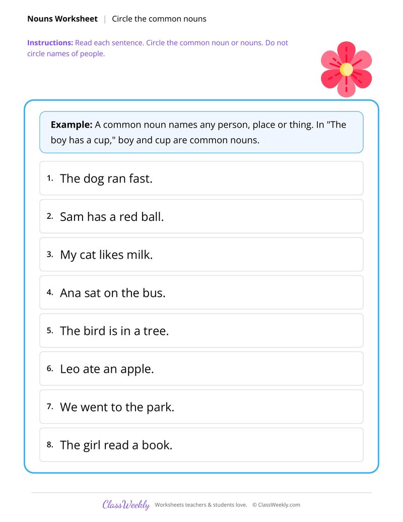 Circle the common nouns in each sentence