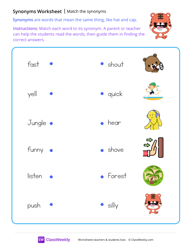 Match the synonyms - Tiger