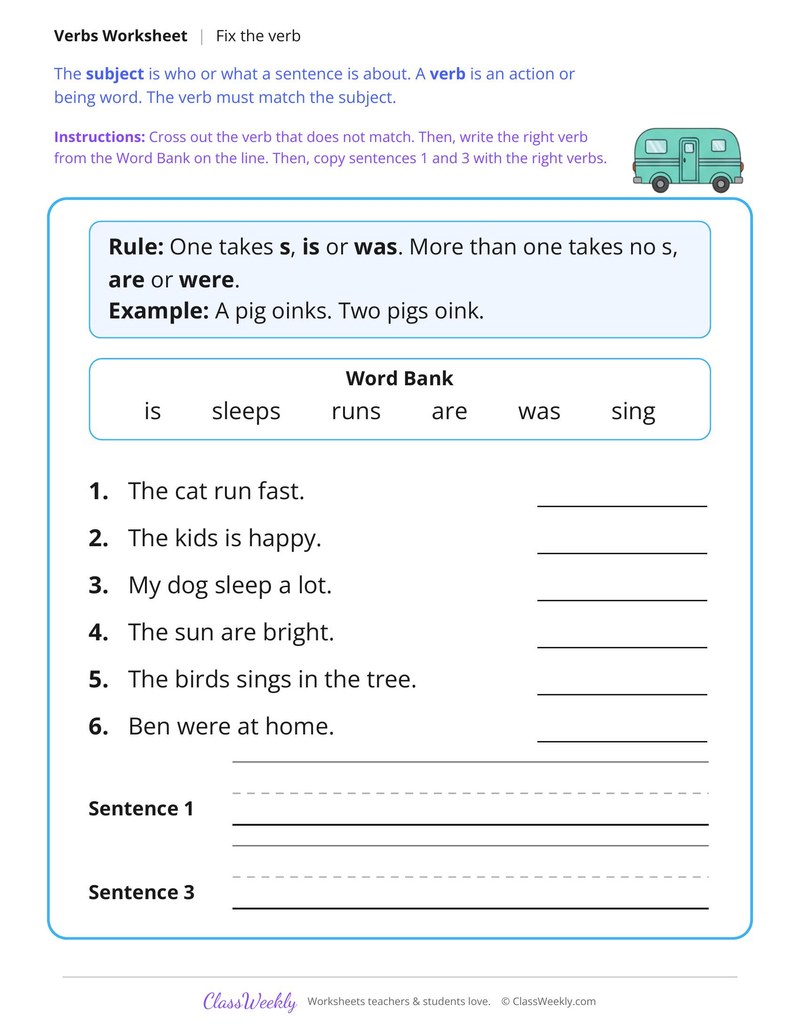 Fix the Verb So It Matches, Read and Rewrite