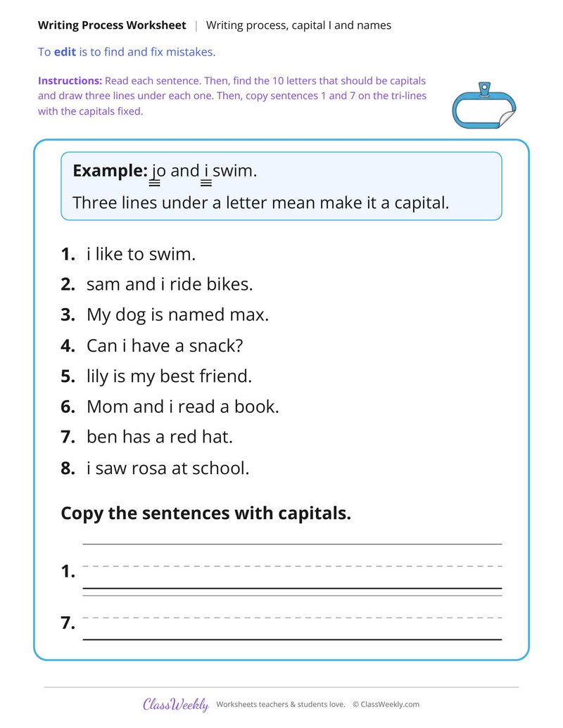 Edit Sentences for Capital I and Names