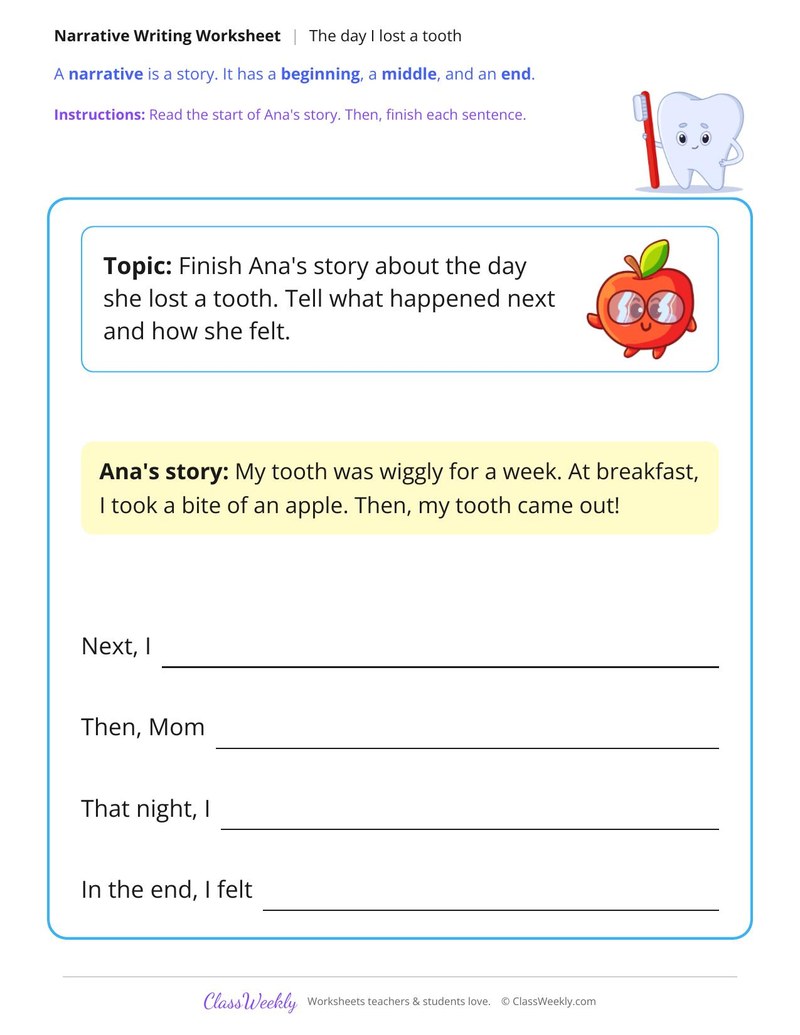 The Day I Lost a Tooth Narrative Writing