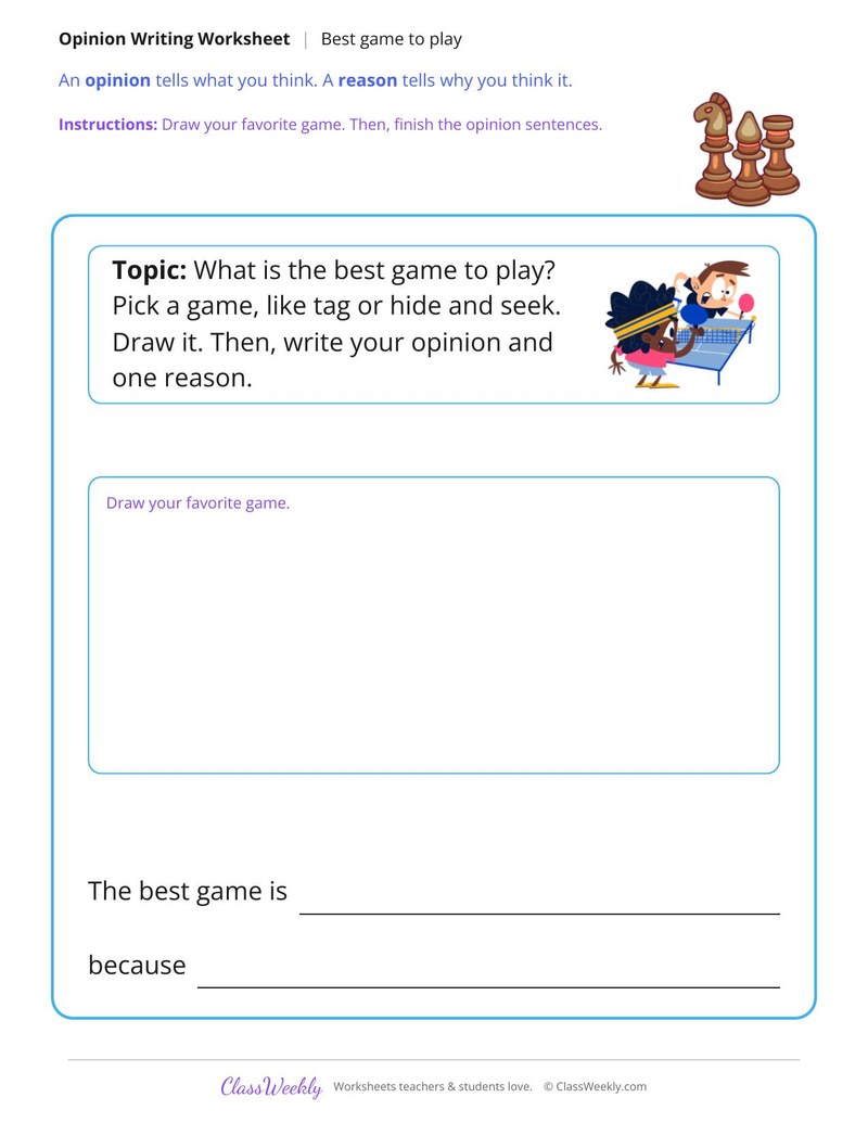 Best Game to Play Opinion Writing