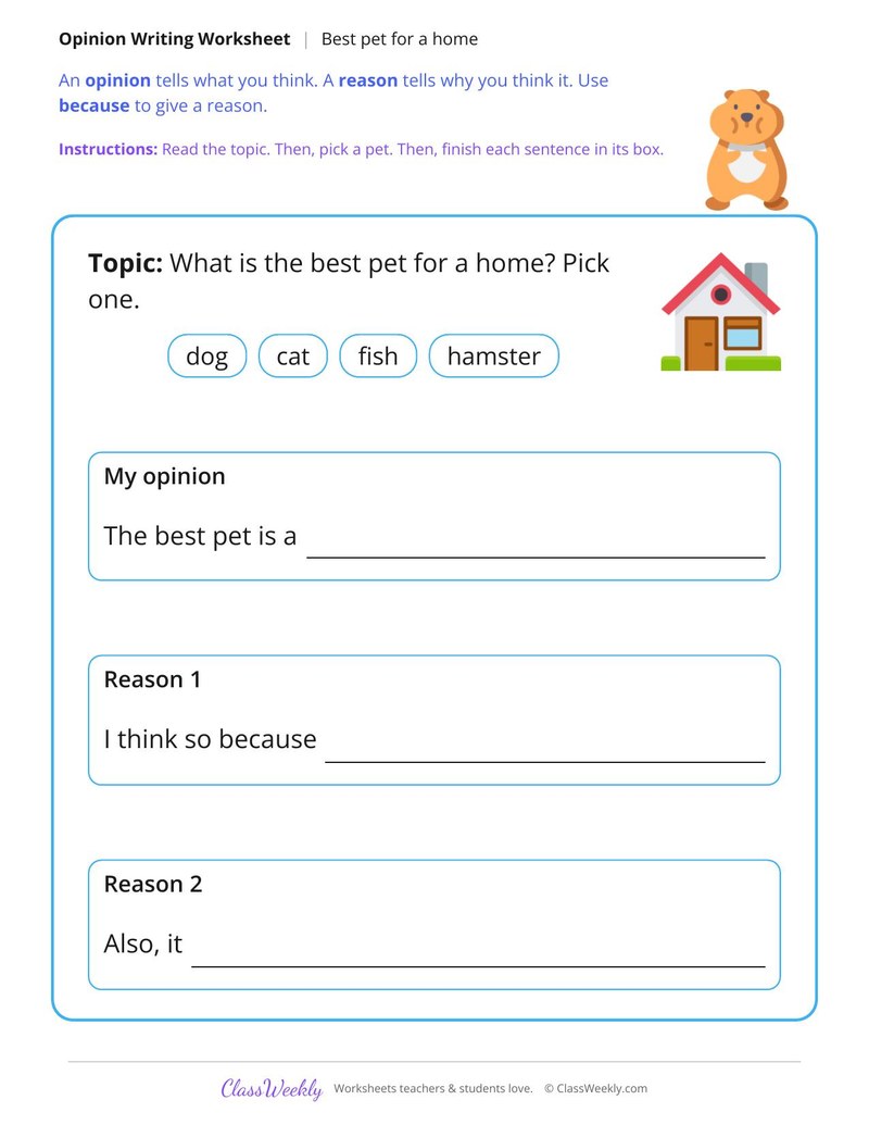 Best Pet for a Home Opinion Writing