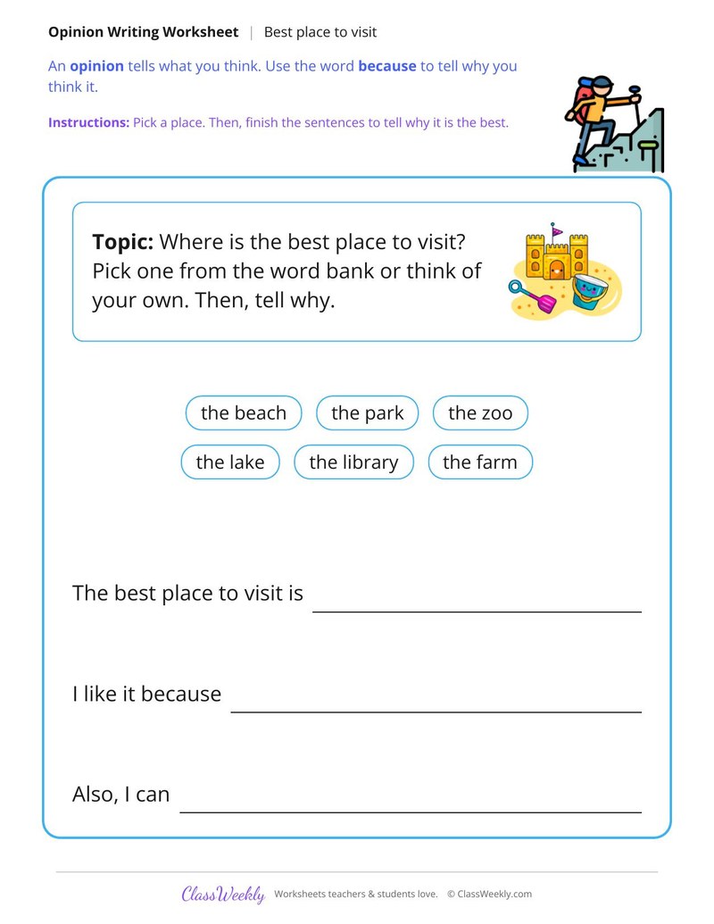 Best Place to Visit Opinion Writing