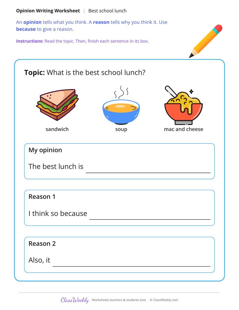 Best School Lunch Opinion Writing
