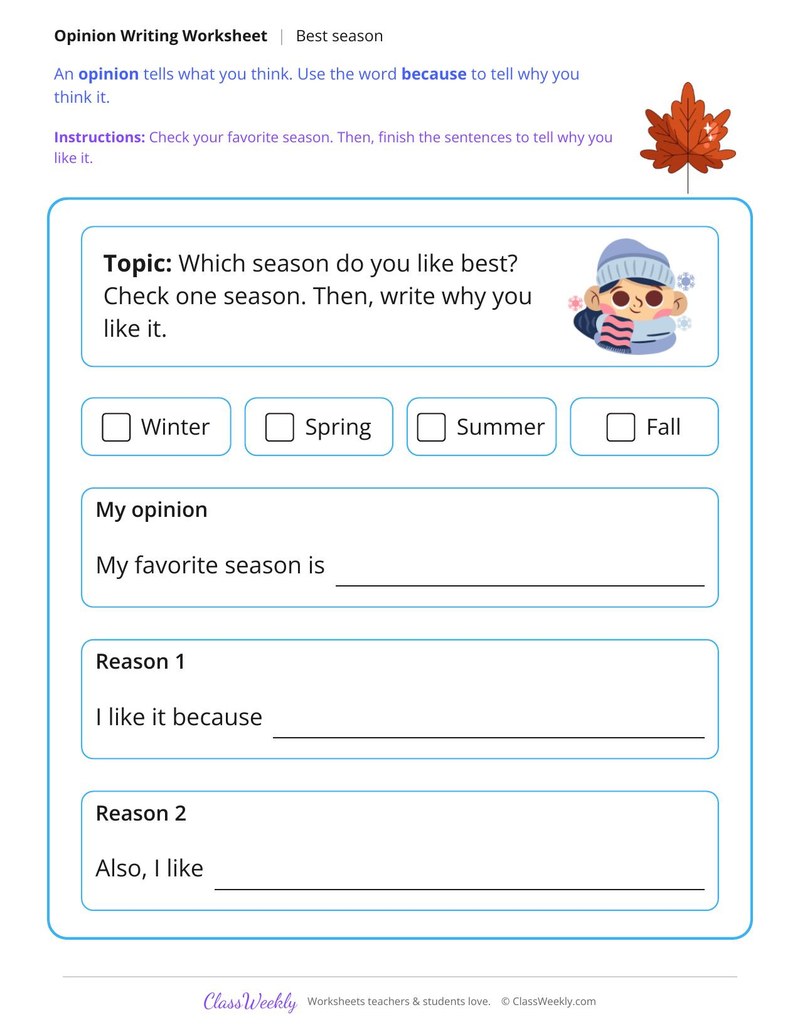 My Favorite Season Opinion Writing