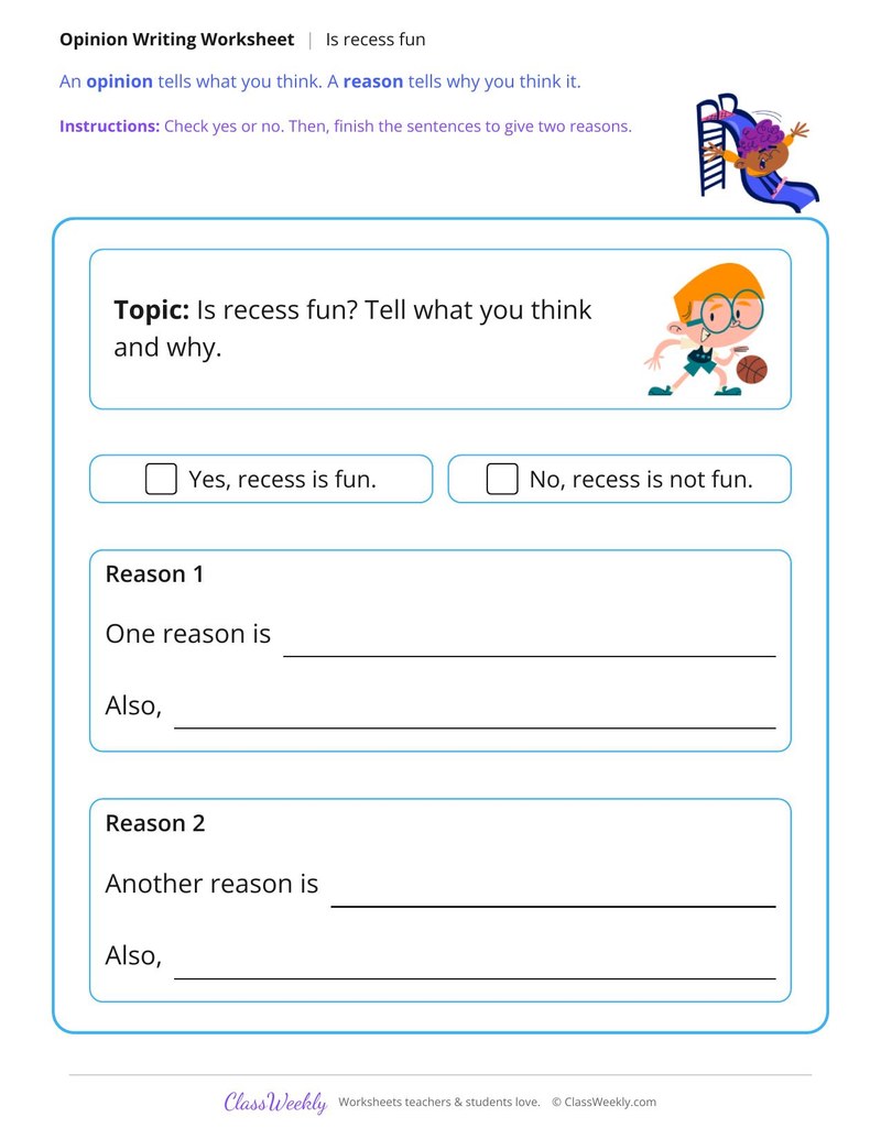 Is Recess Fun Opinion Writing