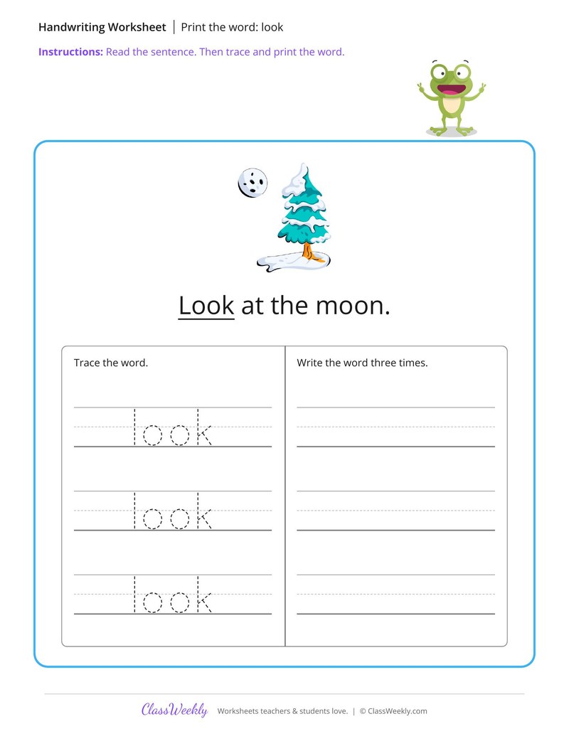 Print the word: look