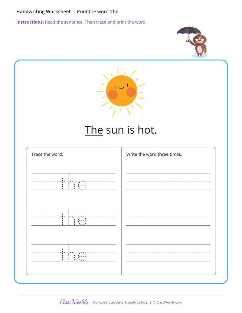 Print the word: the