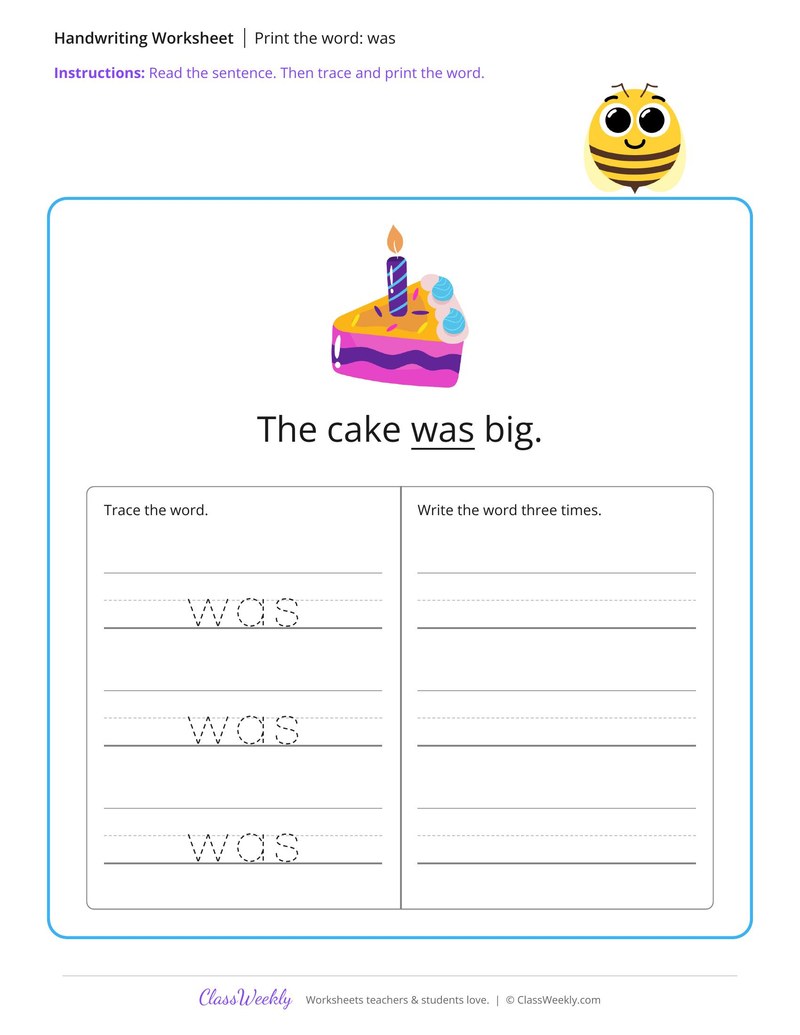 Print the word: was