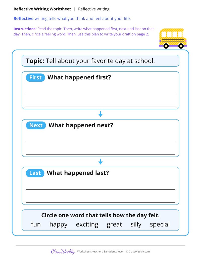 My Favorite Day at School Reflective Writing - Page 1