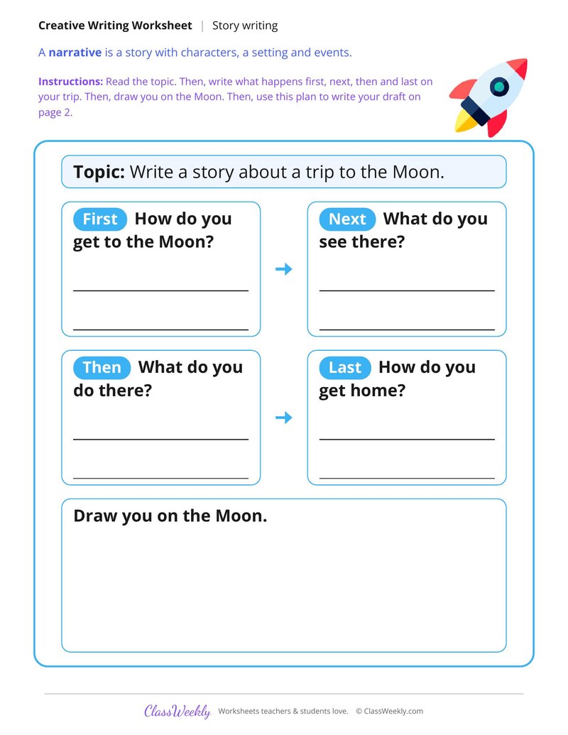 My Trip to the Moon Story Writing - Page 1