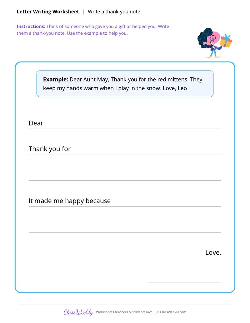 Letter writing, thank-you note