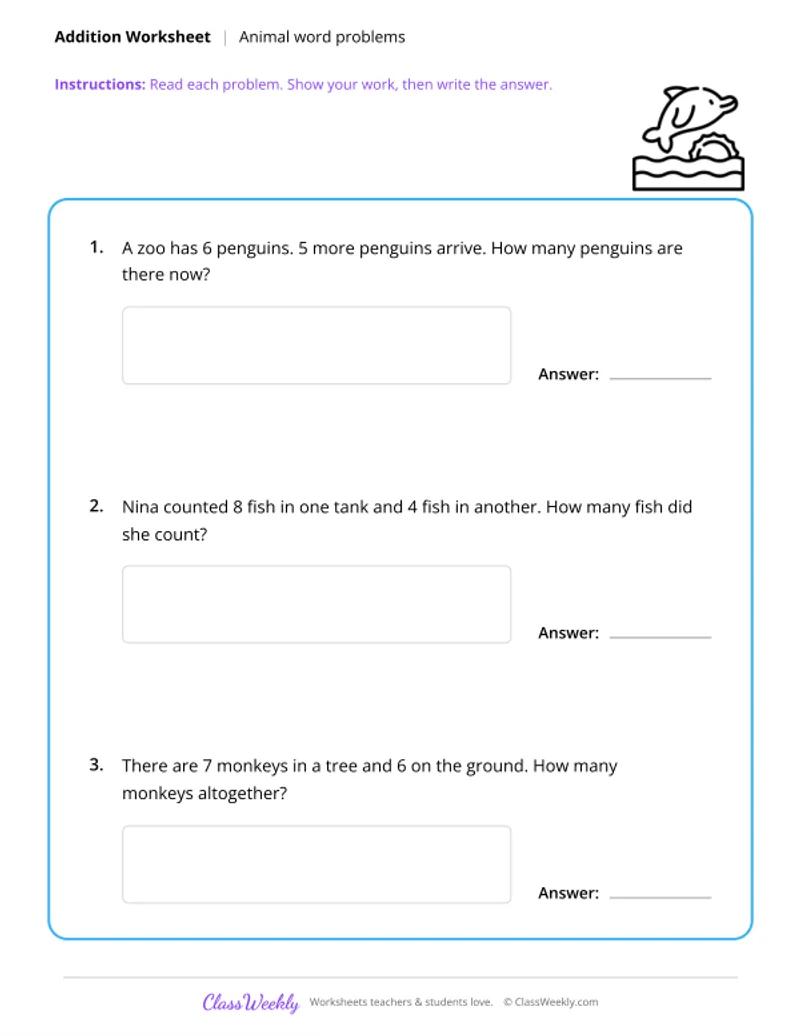 Addition - Animal Word Problems