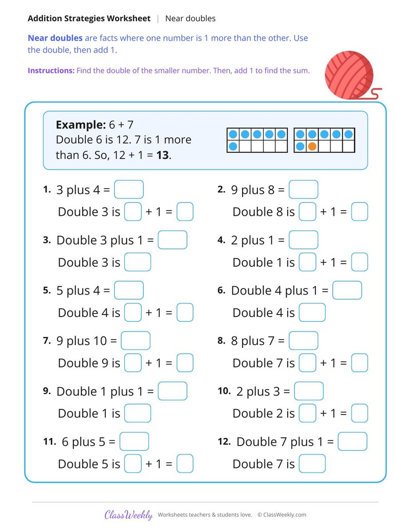 Add Within 20, Near Doubles