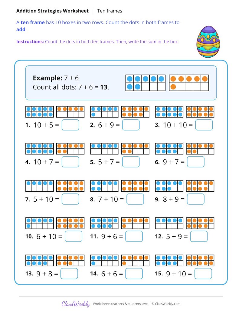 Add Within 20, Ten Frames