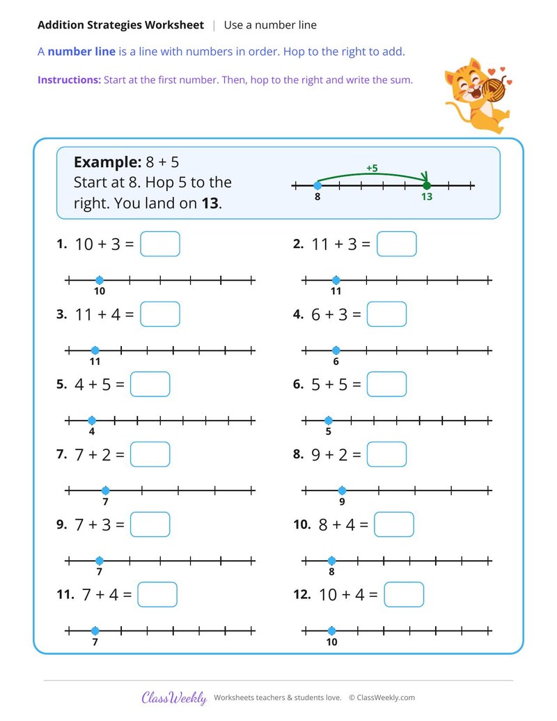 Add Within 20, Use a Number Line
