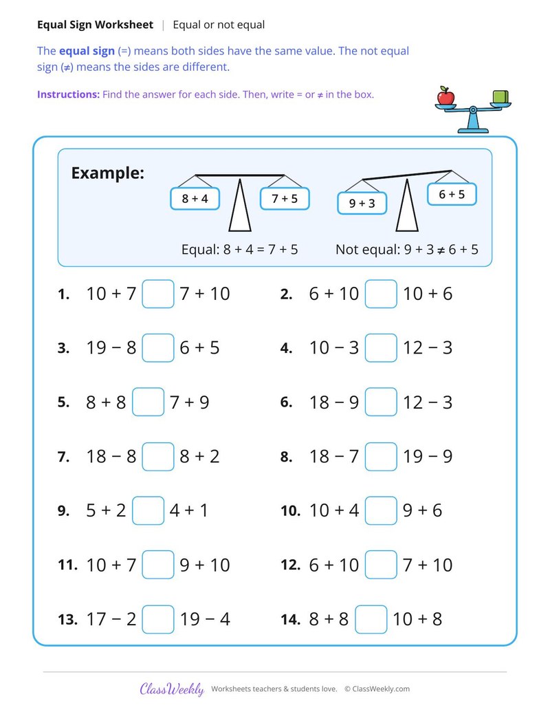 Equal or Not Equal, Facts Within 20