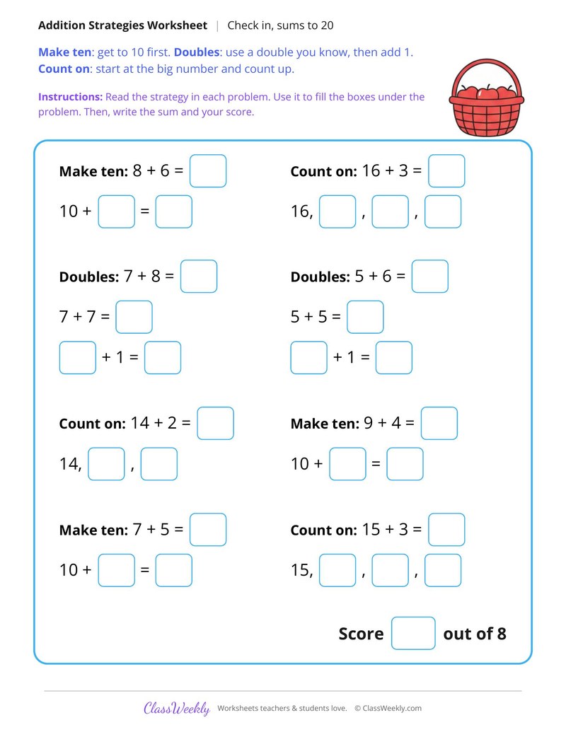 Addition Strategy Check In Within 20