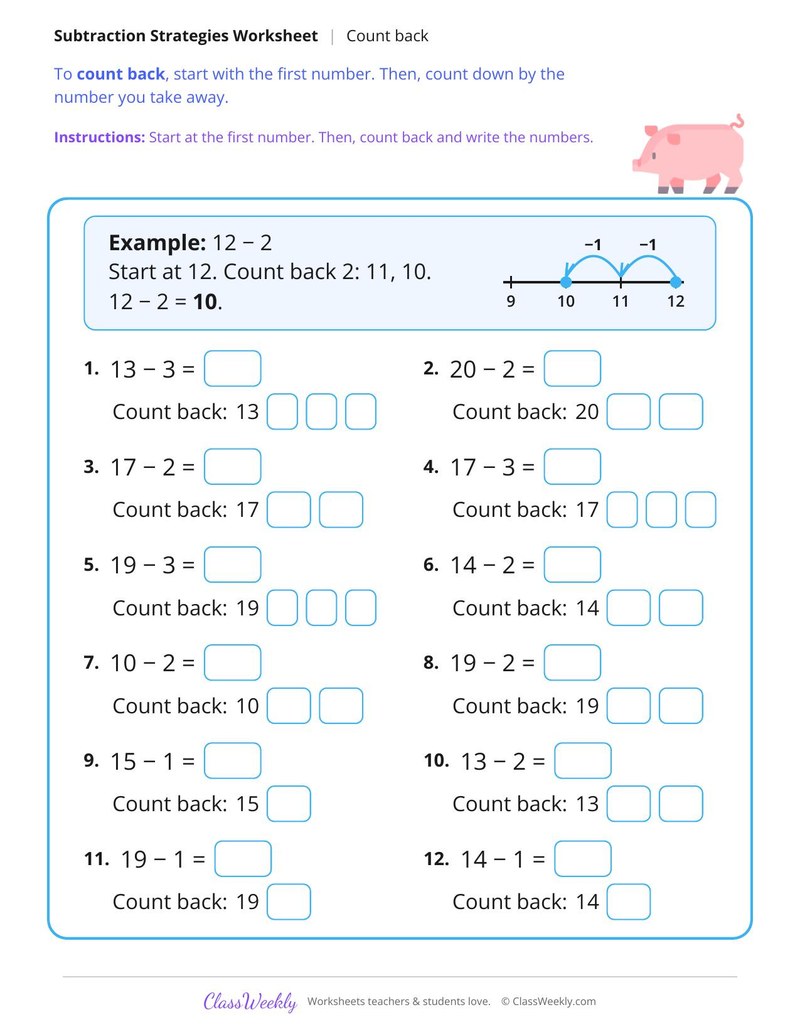 Subtract Within 20, Count Back