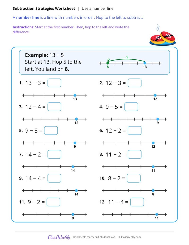 Subtract Within 20, Use a Number Line