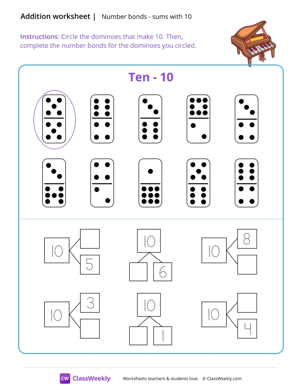 Number bonds (sums with 10) - Piano