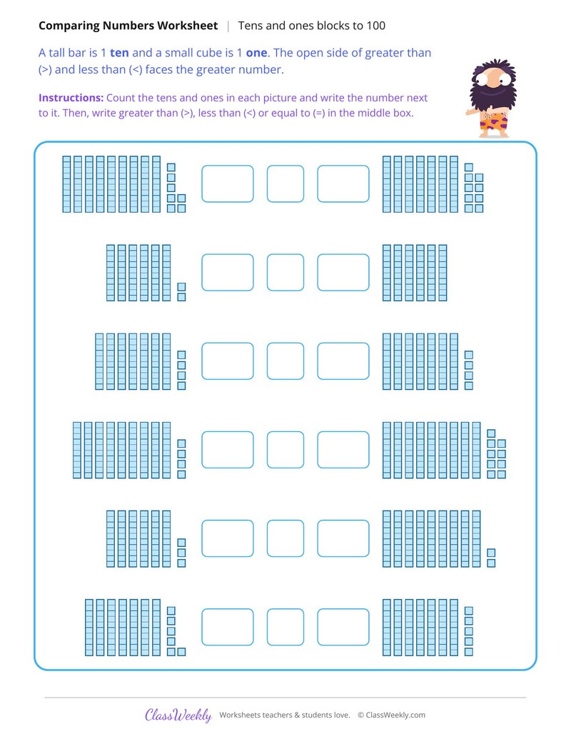 Compare Tens and Ones Blocks to 100