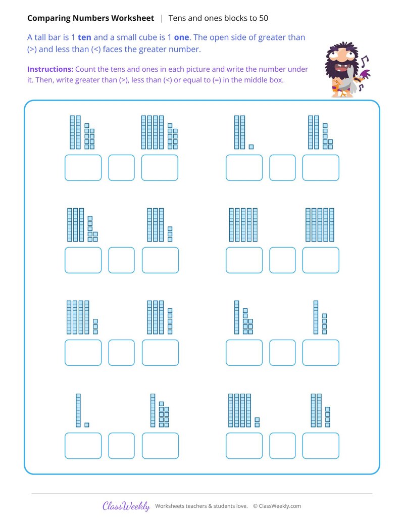 Compare Tens and Ones Blocks to 50