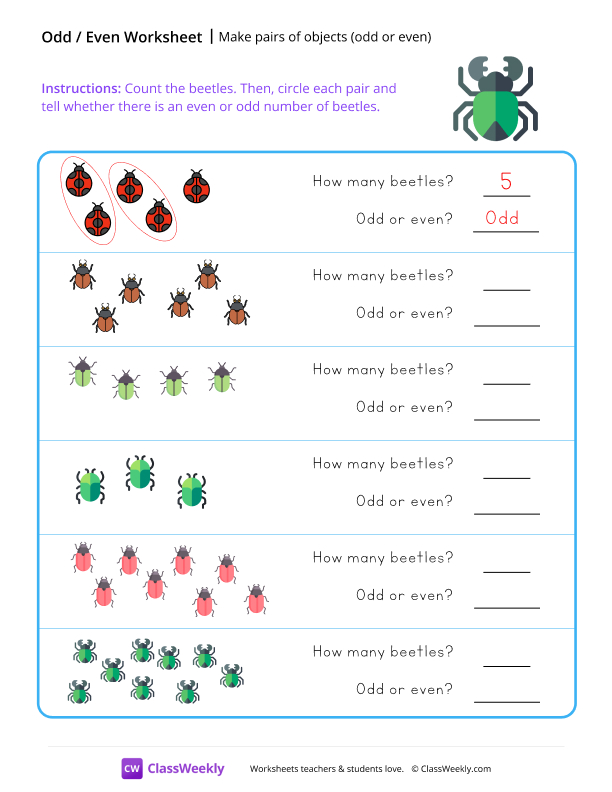 Make Pairs of Objects (odd or even) - Beetle