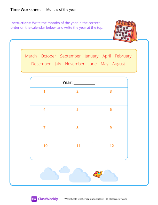 Months of the year (with word bank) - Calendar