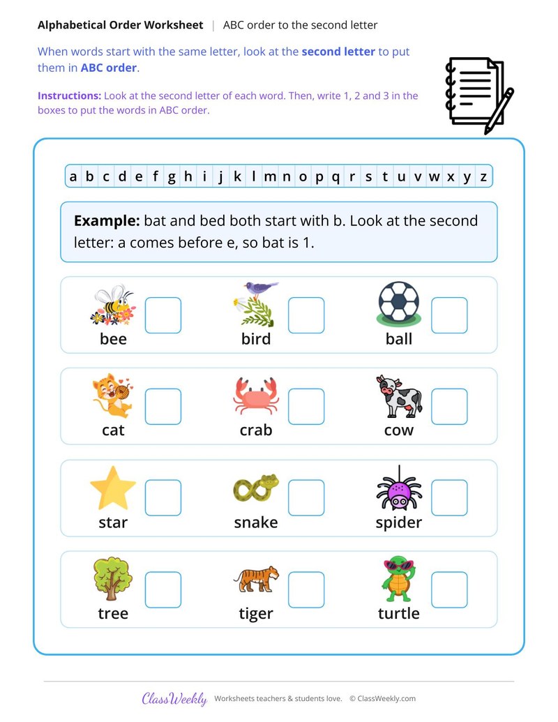 ABC Order to the Second Letter