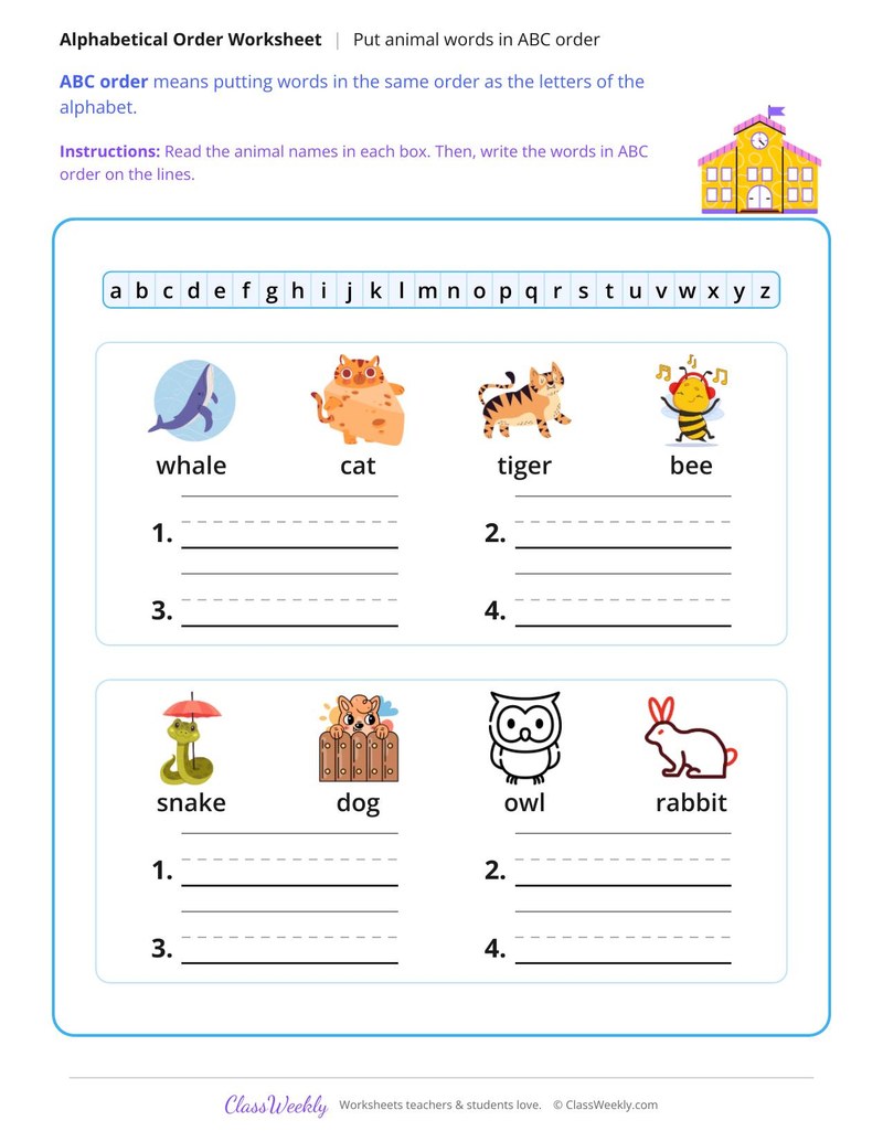 Put Animal Words in ABC Order