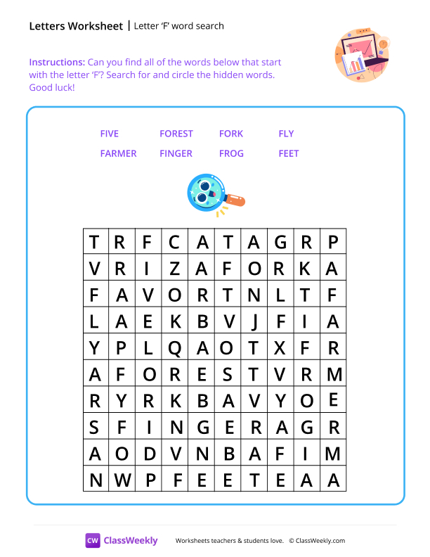 Letter F word search