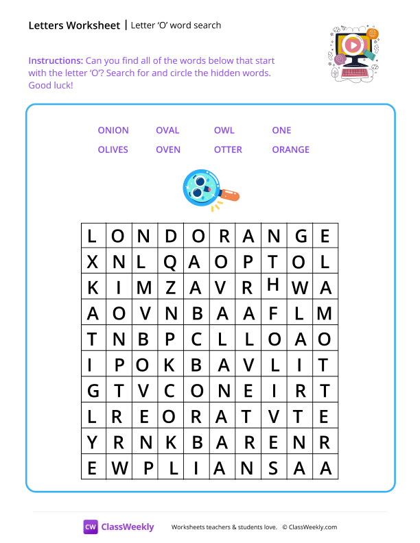 Letter O word search - Laptop