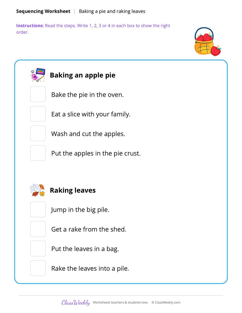 Sequencing, baking a pie - Thanksgiving