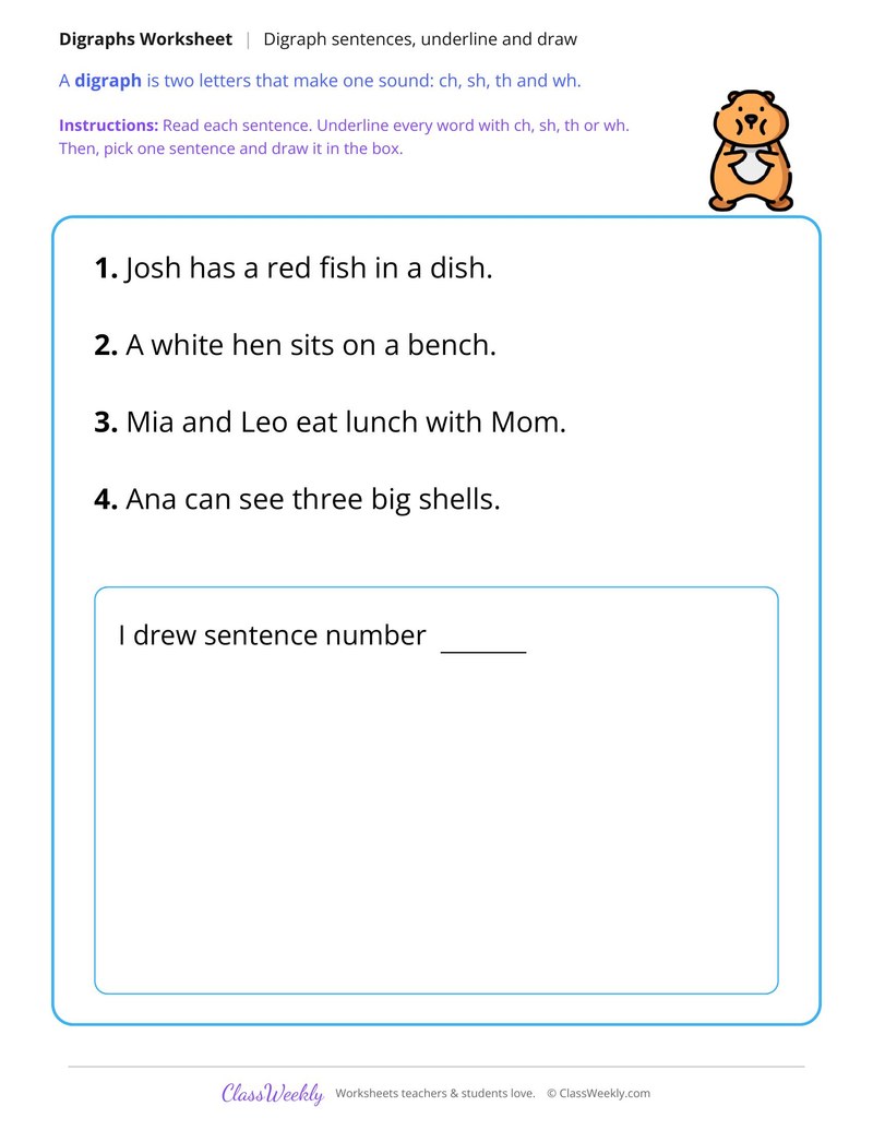 Digraph Sentences, Underline and Draw
