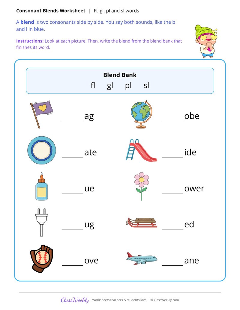 Fl, Gl, Pl and Sl Words
