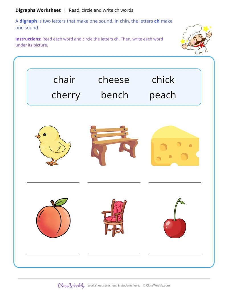 Read, Circle and Write Ch Words