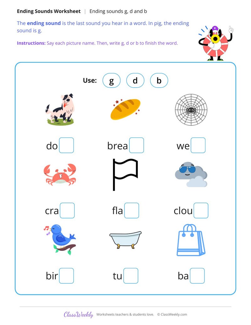 Ending Sounds G, D and B