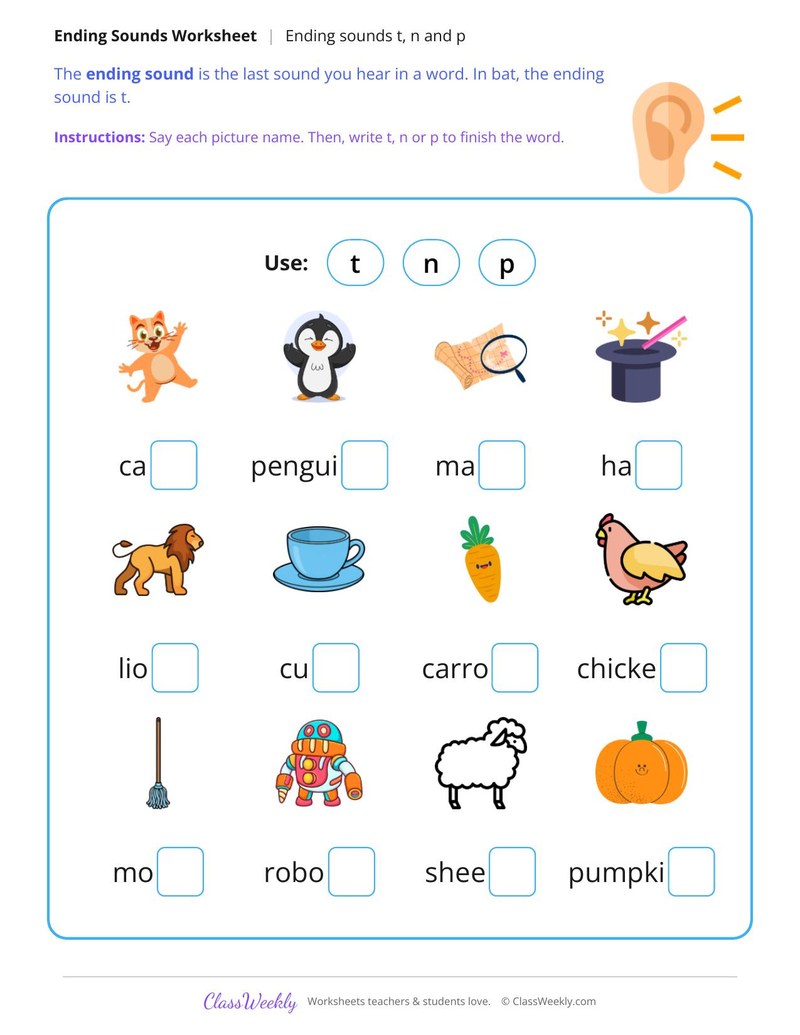 Ending Sounds T, N and P