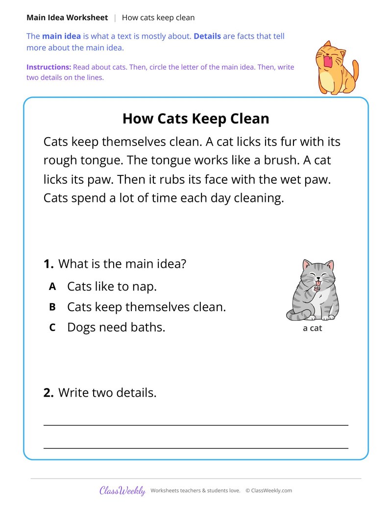 How Cats Keep Clean (Main Idea)